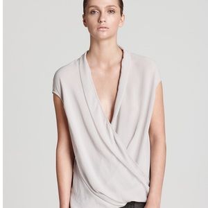 HELMUT LANG SOFT GRAY FAUX WRAP TWIST TOP Medium